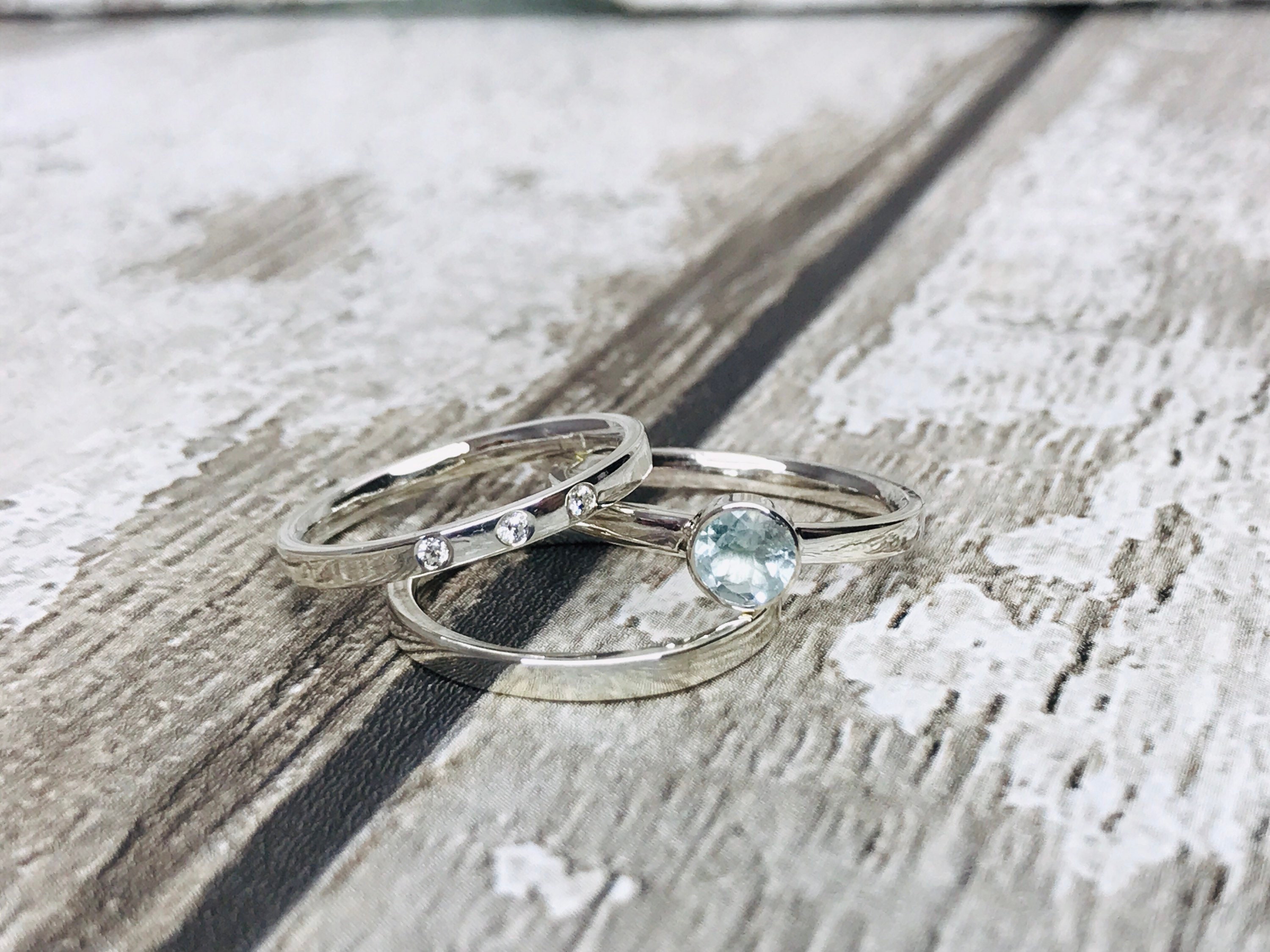 Sterling silver aquamarine three ring bridal set.Three ring Etsy