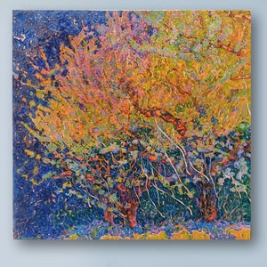 Blooming Trees Oil Painting: Colorful Spring Landscape Art