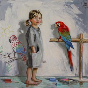 Original Art, Oil Painting, Figurative Painting, 39&#39;&#39;x39&#39;&#39; Large Painting, My Friend Ara, Portrait Painting, Handmade Art, Bird Painting