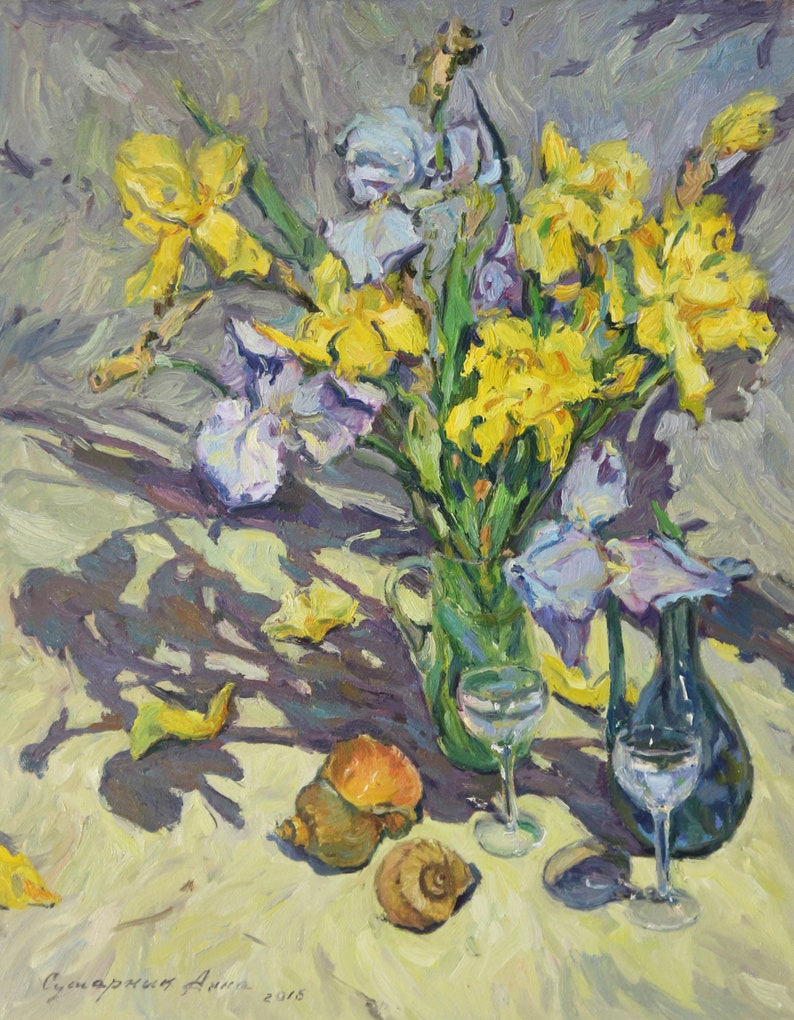 Irises Oil Painting on Canvas: Floral Impasto Art - Etsy