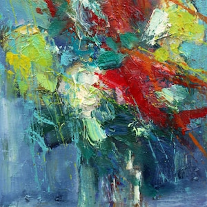 Floral Oil Painting: Colorful Abstract Flowers, Modern Texture Art