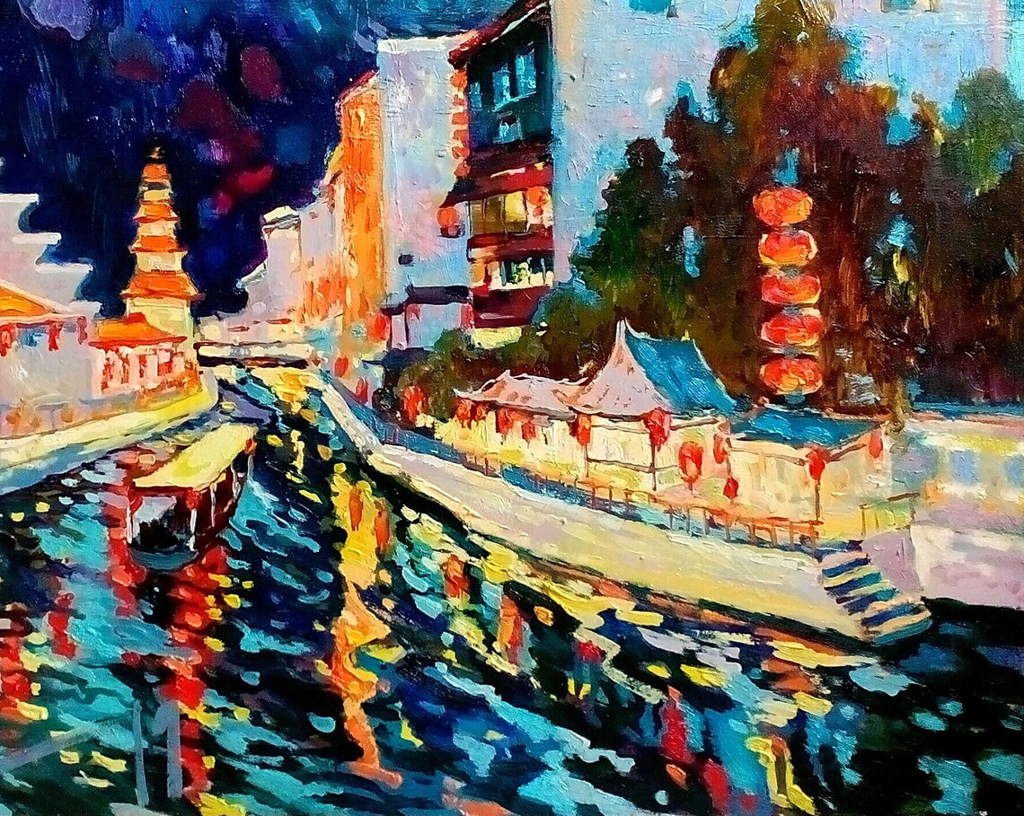 Original Oil painting Streets of ancient China Painting with Etsy
