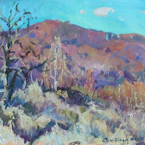 Original Oil Painting: Mountain Landscape, First Frost Impressionism