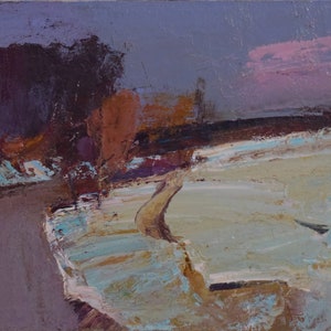 Original Winter River Oil Painting: Colorful Impasto Landscape