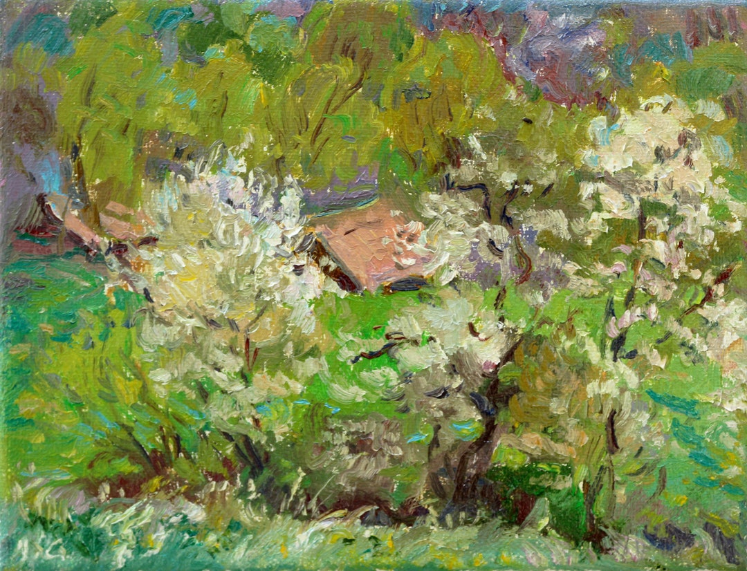 Oil Paint Spring Original Oil Painting: Spring Landscape, House in Woods, Mini Canvas - Etsy