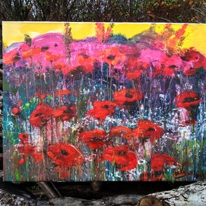 Red Poppies Painting: Original Impressionism Impasto Acrylic Art