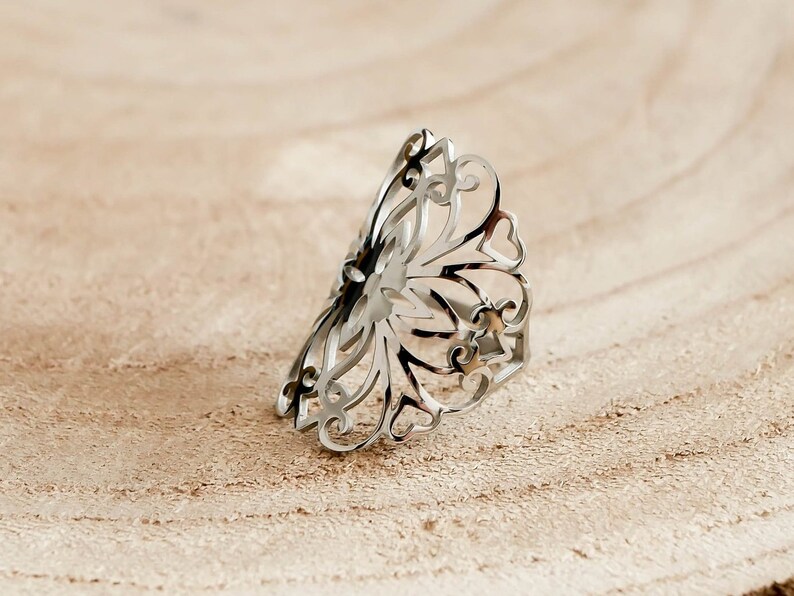 Adjustable Ring Filigree Ring Gift For Her Boho Rings For Women Minimalist Jewelry Silver Sacred Geometry Ring