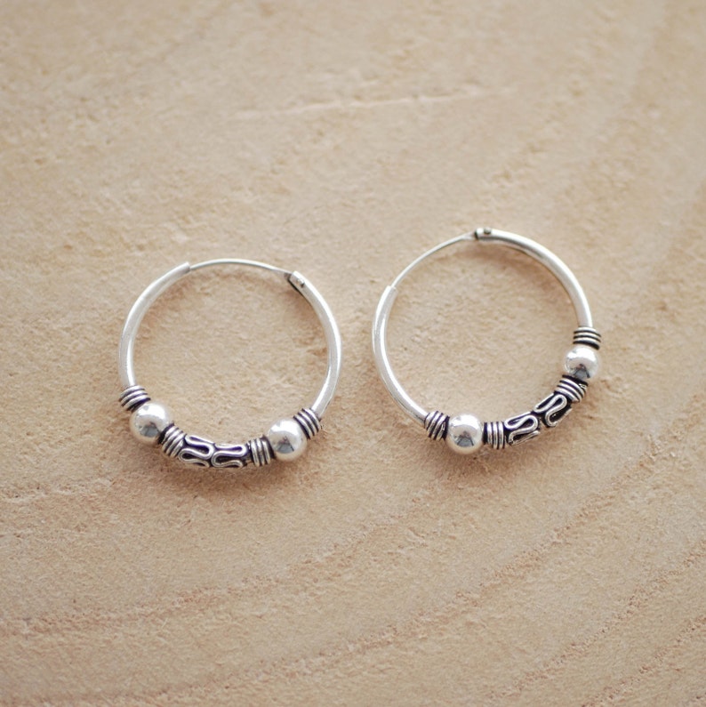 Indian Jewelry 925 Sterling Silver Bali Hoop Earrings Ethnic Tribal Earrings Unisex hoops for men boho earring 25 mm Boho Jewelry