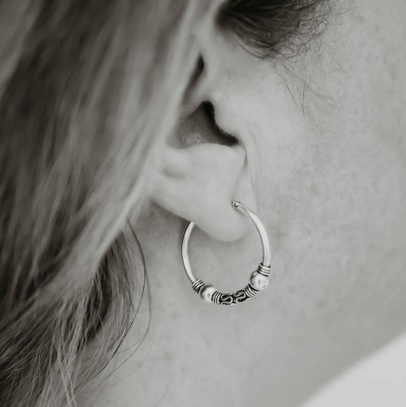 Indian Jewelry 925 Sterling Silver Bali Hoop Earrings Ethnic Tribal Earrings Unisex hoops for men boho earring 25 mm Boho Jewelry