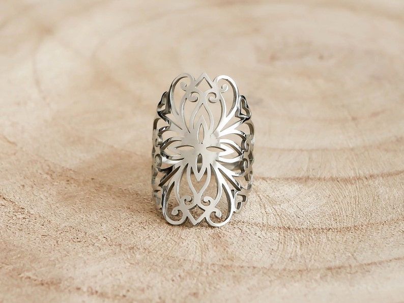 Adjustable Ring Filigree Ring Gift For Her Boho Rings For Women Minimalist Jewelry Silver Sacred Geometry Ring