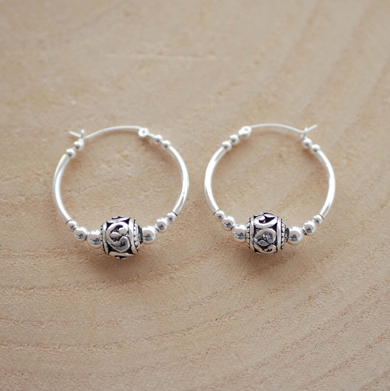 925 Sterling Silver Hoop Earrings Ball Hoops Indian Boho Etsy