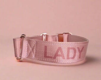 Dusty Rose Martingale Dog Collar: Durable & Padded with Rose Gold, Personalized