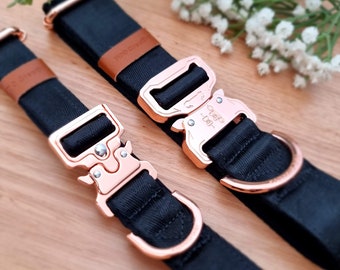 Black buckle dog collar - neoprene padded | Black and rose gold | Cobra clip canine collar | Secure |  Training | Durable | 1" | 1.5" Wide