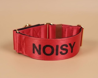 Personalised Red Dog Collar, Padded Neoprene, Custom Name & Phone, Martingale, Brass Hardware