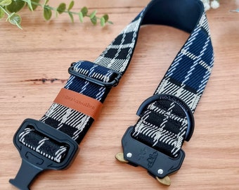 Blue plaid jacquard buckle dog collar - neoprene padded - Tartan - Dark Blue - Cobra clip - Strong dog collar - Big dog collar - Check