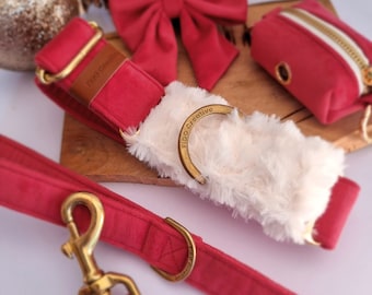 Santa paws martingale collar | Christmas Dog Collar | Red crushed velvet | fluffy | Luxury festive dog accessories | Greyhound | Whippet