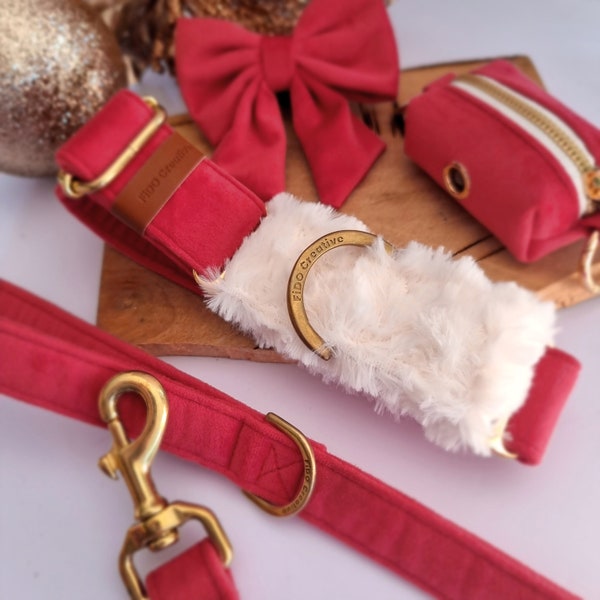 Santa paws martingale collar | Christmas Dog Collar | Red crushed velvet | fluffy | Luxury festive dog accessories | Greyhound | Whippet