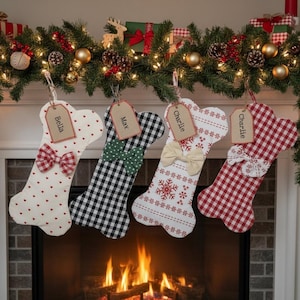 Dog Christmas Stocking: Bone Shape (Personalised, 4 Pattern Options)