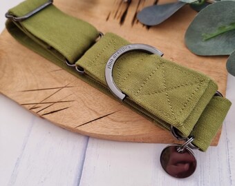 Olive Green martingale collar | Water resistant | khaki | Dog collar | Greyhound | Whippet | Custom | Wide Collar | ID Collar