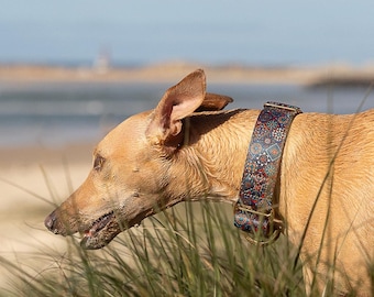 Martingale Collar Mosaic Pattern - Luxury Padded Greyhound Collar with Solid Brass Hardware , Buckle Option