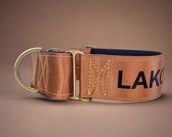 Tawny Brown Neoprene Padded Martingale Dog Collar: Solid Brass Hardware and optional personalisation