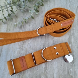 Mustard linen martingale collar Mustard Dog Collar leash set Greyhound Whippet Custom size Wide ID Collar Slip 2 1.5 image 1