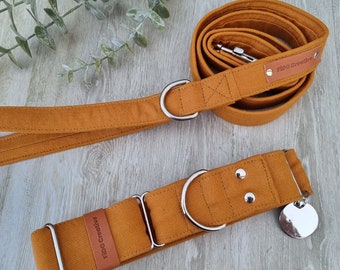 Mustard linen martingale collar | Mustard | Dog Collar leash set | Greyhound | Whippet | Custom size | Wide | ID Collar | Slip | 2” | 1.5”