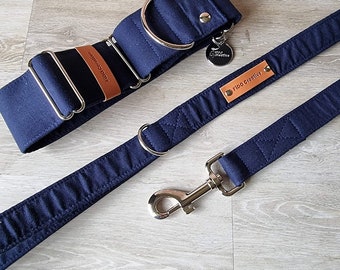 Navy blue martingale collar | Greyhound | Whippet |  Dog Collar | Custom size | Wide | ID Collar | Control | 2" | 1.5" | 1"