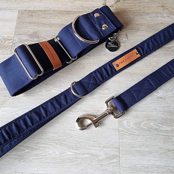 Navy blue martingale collar | Greyhound | Whippet |  Dog Collar | Custom size | Wide | ID Collar | Control | 2" | 1.5" | 1"