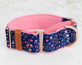 Dainty Floral Martingale Collar, Padded Whippet Collar with Optional Name or Matching Leash