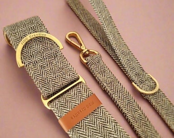 Tweed Martingale Dog Collar: Herringbone Twill with Solid Brass