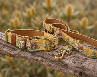 Australian Native Martingale collars with flower patterns - Customize width, size - Add on engraved PET ID Tag
