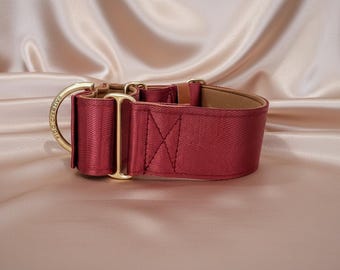 Personalised Maroon Dog Collar, Padded Martingale or Buckle, Custom Name & Phone (Brass Hardware)