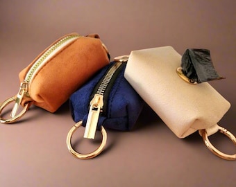 Velvet Dog Poop Bag Holder, Dual Clips, Zipper Pouch (Compact)