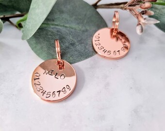 25 mm roségoud hand gestempeld huisdier ID-tag | Gepersonaliseerde hondenpenning | Huisdier naamplaatje | Metalen gestempelde tag | Roségouden halsbandpenning | Aangepaste kattentag