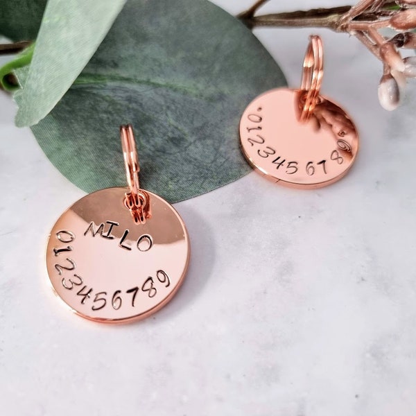 25mm rose gold Hand Stamped Pet ID Tag | Personalized Dog Tag | Pet Name Tag | Metal Stamped Tag | Rose Gold Dog Collar Tag | Custom cat tag