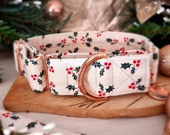 Scandi Christmas Martingale Collar | Neutral XMAS Dog Collar | Oatmeal | Calico | Festive dog accessories | Greyhound | Whippet