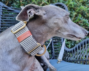 Houndstooth Martingale Dog Collar: Black & White Checkered, Handmade in Australia