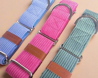 Corduroy martingale collar, Green, Pink & Blue dog collars suitable for greyhounds and whippets