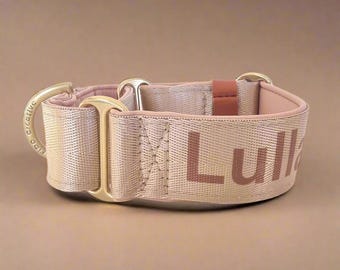 Beige Martingale Dog Collar with Optional Name Print, Custom Greyhound Collar