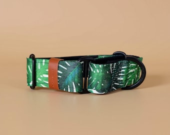 Martingale Dog Collar: Tropical Monstera Pattern (Padded, Custom Name)