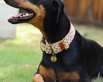 Golden Dune Martingale Dog Collar: Woven Jacquard, Padded Neoprene, Brass or Rose Gold