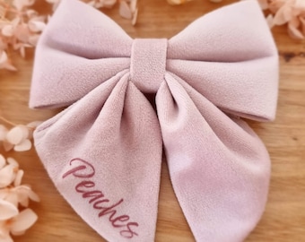 Dusty Pink velvet sailor dog bow tie | Personalised Name Dog | Wedding | Pink accessories | Adjustable | Martingale bow | Collar bow| Salmon