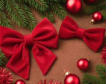 Red Velvet Dog Bow Tie: Classic or Sailor Style with tails