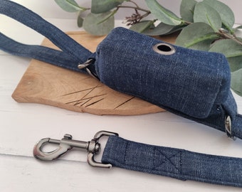 Denim dog poo bag holder | Dark blue poop bag holder | Waste bag holder | Tidy | Dog Leash Organiser