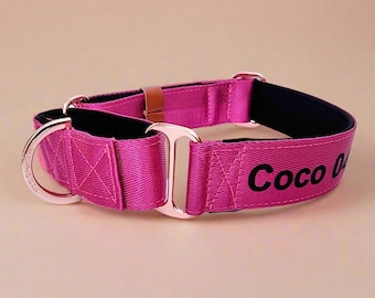 Pink Martingale Dog Collar: Padded, Durable, Name Customizable