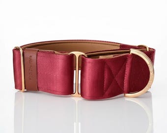 Personalised Maroon Martingale Dog Collar, Custom Burgandy Padded Greyhound Collar with Name