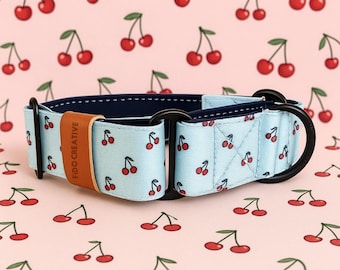 Cherry Martingale Collar – Light Blue Dog Collar with Padding