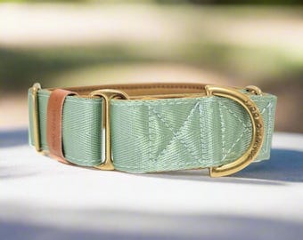 Sage Green Martingale Dog Collar, Personalised Padded Collar, Greyhound Whippet Collar, Custom Name & Phone, Buckle or Brass