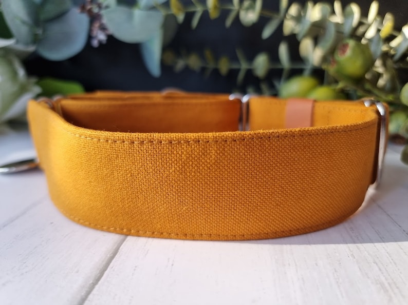 Mustard linen martingale collar Mustard Dog Collar leash set Greyhound Whippet Custom size Wide ID Collar Slip 2 1.5 image 8